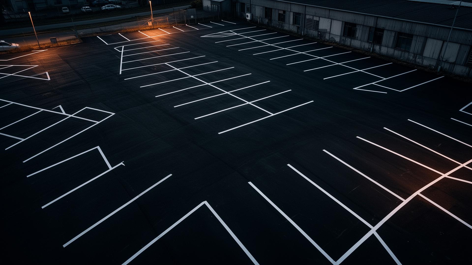 Parkplatz mit frischen Markierungen